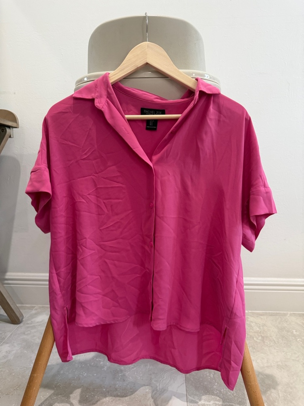 Rachel Zoe Pink Short-Sleeve Button Down Blouse